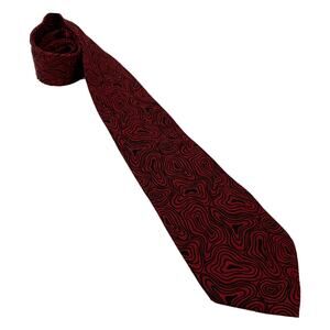 Oliver Men's Silk 59" Necktie Red Black Swirl Design Made in Italy (3.5" Width)